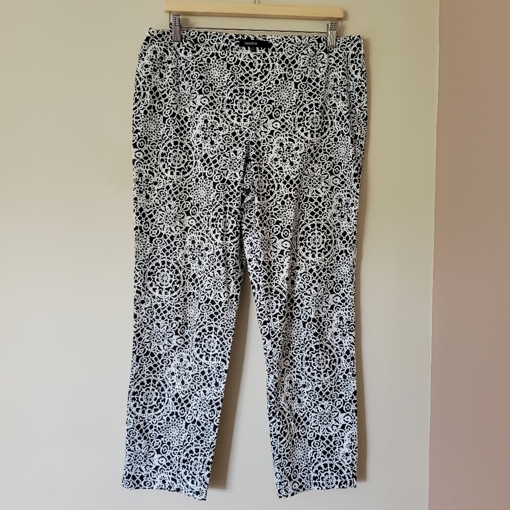 Lafayette 148 Black And White Mandala Print Cropped Stretch Pants Size 8